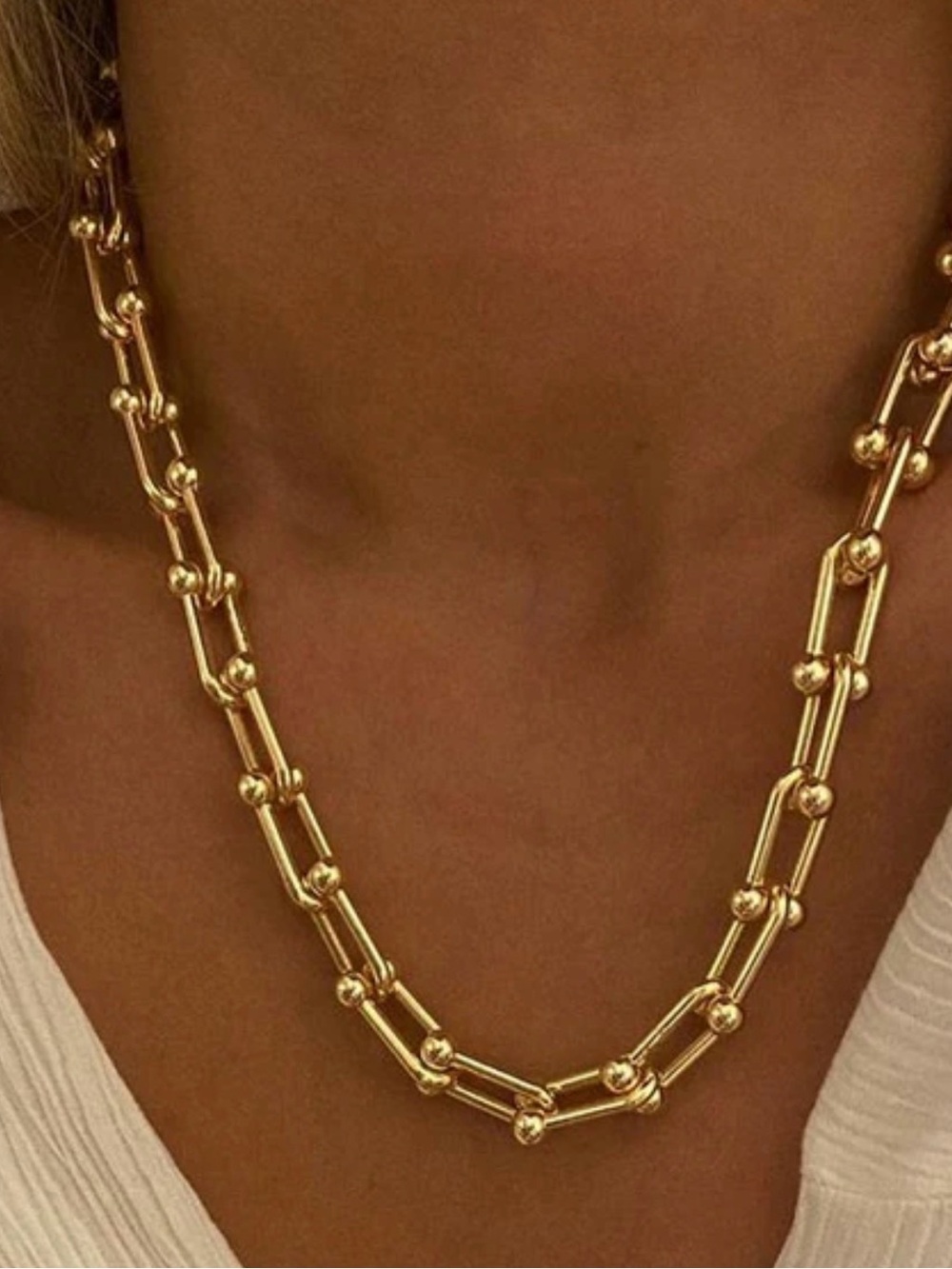 U Shape Graduated Link Gold Chain Necklace Stainless Steel Waterproof